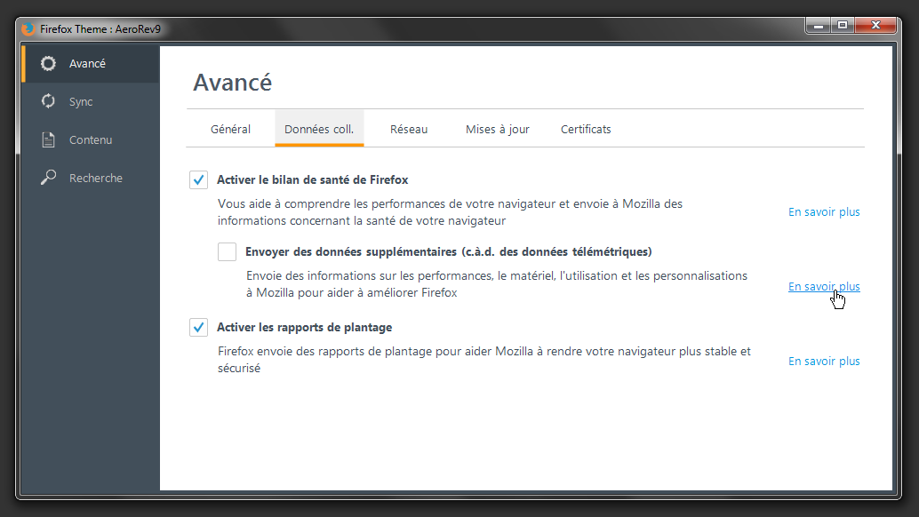 FireFox — onglet Données